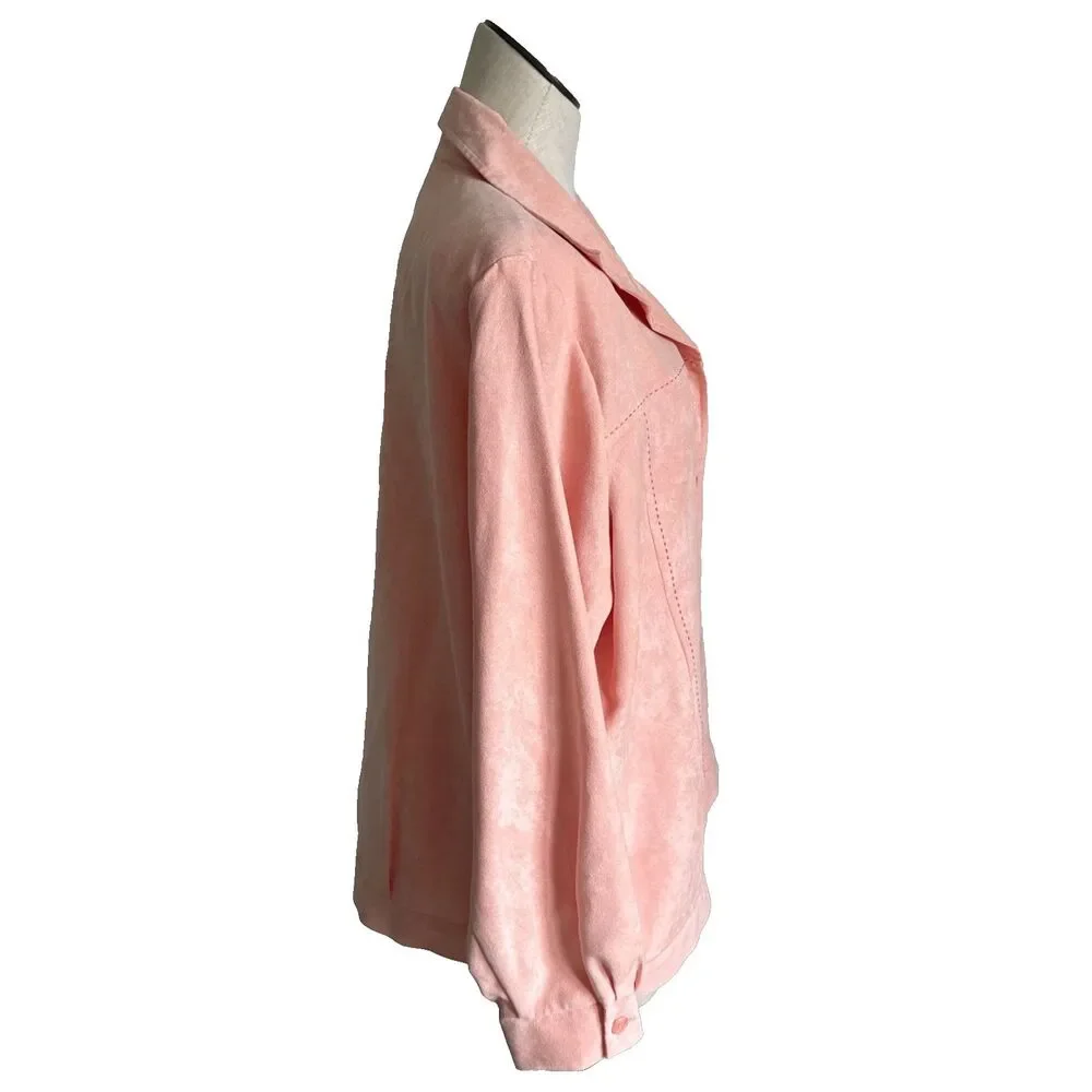 Vintage Maggie Sweet Collared Peach Orange Button Faux Suede Jacket Size Large